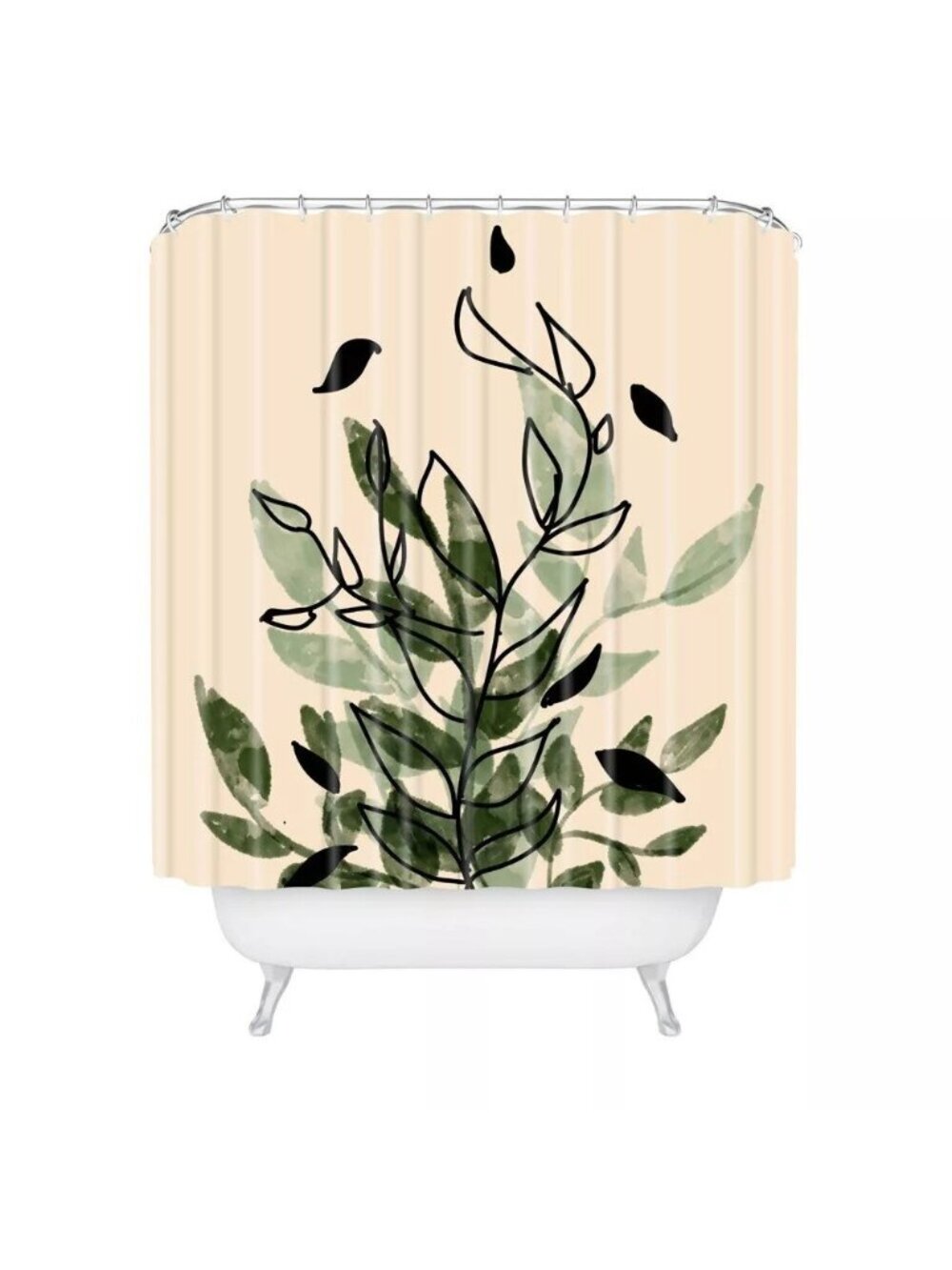 Deny Designs Aleeya Jones Green & Cream Leaves Print Shower Curtain 71" x 74"